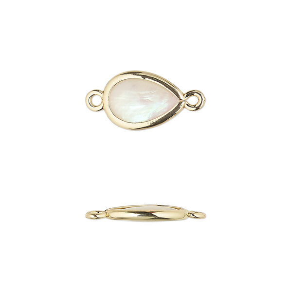 Link, mother-of-pearl shell and gold-finished brass (assembled), 13x8mm-14x9mm double-sided teardrop. Sold per pkg of 4. image number 0