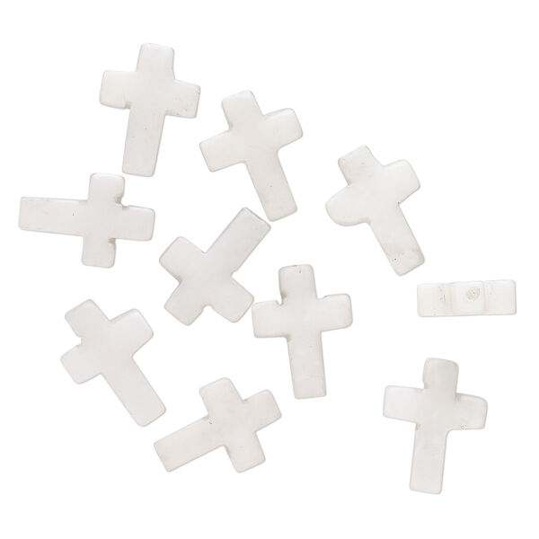 Bead, howlite (natural), 14x10mm cross, C grade, Mohs hardness 3 to 3-1/2. Sold per pkg of 10. image number 0