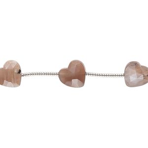 Coffee moonstone 1pkg10, hand-cut diagonally-drilled faceted puffed heart bead natural 8x8mm