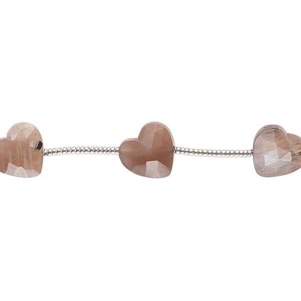 Coffee moonstone 1pkg10, hand-cut diagonally-drilled faceted puffed heart bead natural 8x8mm image number 0