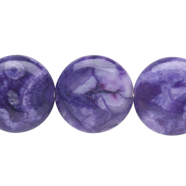 Bead, crazy lace agate (dyed), purple, 20mm puffed flat round, B grade, Mohs hardness 6-1/2 to 7. Sold per 8-inch strand, approximately 10 beads. image number 0