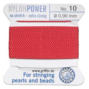 Thread, Griffin, nylon, red, size #10. Sold per 2-meter card (approximately 78 inches).