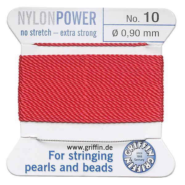 Thread, Griffin, nylon, red, size #10. Sold per 2-meter card (approximately 78 inches). image number 0