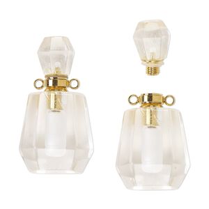 Rose quartz / brass 1pkg1, gold-finished hand-cut perfume bottle / 2 loops / threaded stopper natural 37x20mm