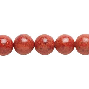 Bead, sponge coral (dyed / coated), red, 9-10mm round, C- grade, Mohs hardness 3-1/2 to 4. Sold per 15" to 16" strand.