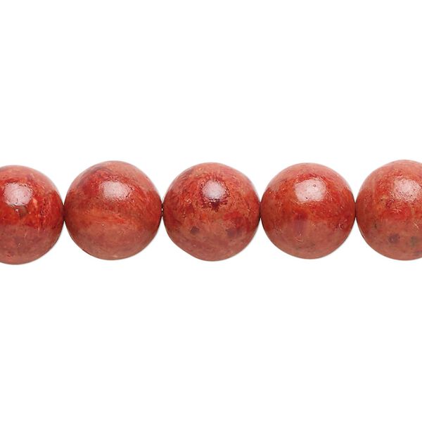 Bead, sponge coral (dyed / coated), red, 9-10mm round, C- grade, Mohs hardness 3-1/2 to 4. Sold per 15" to 16" strand. image number 0