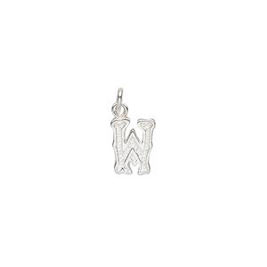 Charm, sterling silver, 9x7mm fancy block alphabet letter "W." Sold individually.
