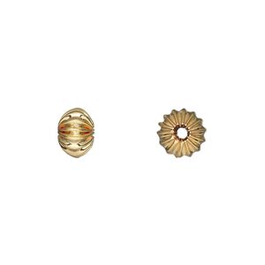 Bead, gold-plated brass, 8x5.5mm corrugated rondelle. Sold per pkg of 20.