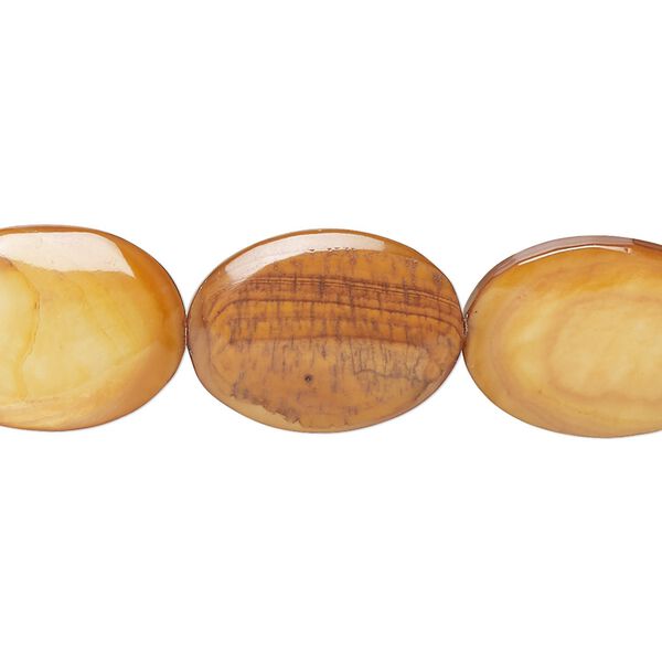 Bead, mother-of-pearl shell (dyed) 1pkg1, golden brown, 19x15mm-20x15mm flat oval, 15 inches. image number 0
