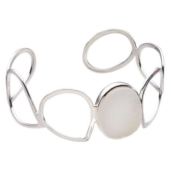 Bracelet, cuff, druzy agate (natural) and sterling silver, 27mm wide with oval, 7-1/2 inches. Sold individually. image number 0