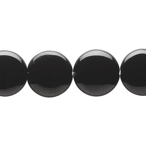 Black onyx 1pkg1, puffed flat round bead 15.5-16 inch 14mm