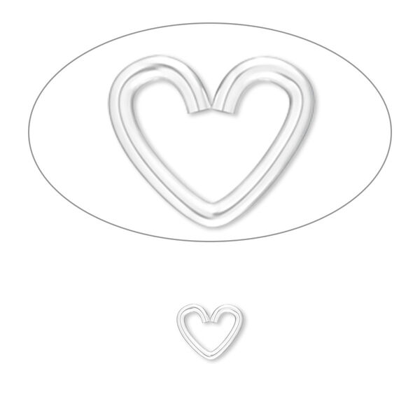 Jump ring, sterling silver, 7x6mm heart, 5x3.3mm inside diameter, 19 gauge. Sold per pkg of 10. image number 0