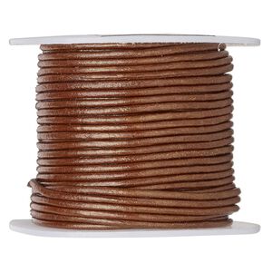Cord, leather (coated), metallic copper, 1.4-1.6mm round. Sold per 25-yard spool.