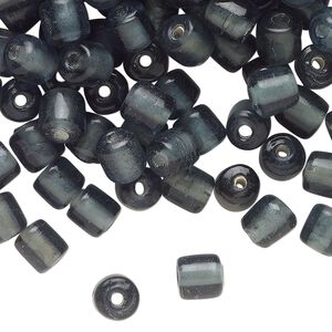 Bead, lampworked glass, translucent steel blue, 7x6mm-8x7mm round tube. Sold per 2-ounce pkg, approximately 170 beads.