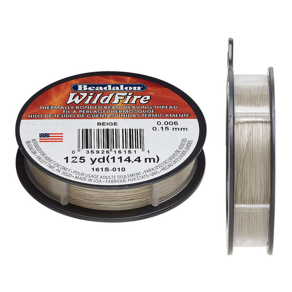 Thread, WildFire™, polyester, pkg/125 yards, beige, 0.15mm with bonded coating, 10-pound test. image number 0