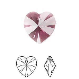 Drop 2pk rose, Crystal Passions® 18mm pendant heart 6228