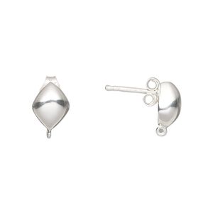 Earstud 1pkg2 sterling silver, 10x8mm puffed diamond / closed loop / earnuts, 1 pair
