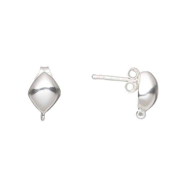 Earstud 1pkg2 sterling silver, 10x8mm puffed diamond / closed loop / earnuts, 1 pair image number 0
