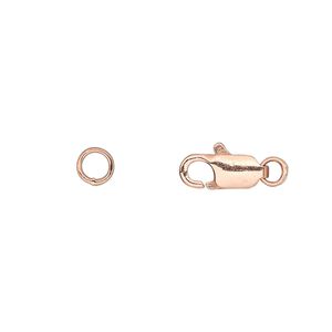 Clasp lobster claw 1pkg10 copper-plated, 12x5mm / 5mm jump ring, brass 1-strand