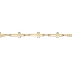 Chain, gold-finished brass, 4mm cross. Sold per pkg of 5 feet.