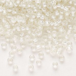Seed bead, Preciosa Ornela Czech glass, pkg/50g, #8 rocaille, translucent color-lined luster pastel ivory, (382PI).