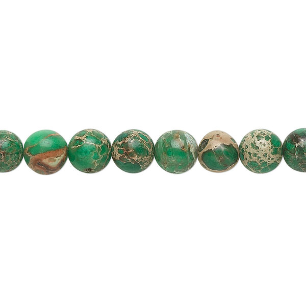 Bead, magnesite (dyed / stabilized), turquoise green, 6mm round, B grade, Mohs hardness 3-1/2 to 4. Sold per 15-1/2" to 16" strand. image number 0