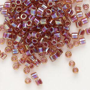 Seed bead, Delica®, glass, pkg/7.5g, #8 round, translucent berry-lined rainbow light topaz (DBL-0088).