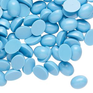 Cabochon, acrylic, blue, 8x6mm non-calibrated oval. Sold per 1-ounce pkg, approximately 180 beads.