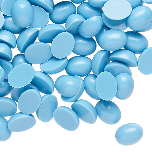 Cabochon, acrylic, blue, 8x6mm non-calibrated oval. Sold per 1-ounce pkg, approximately 180 beads. image number 0