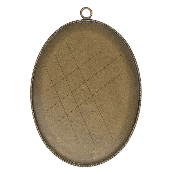 Focal, antiqued brass, 41x31mm oval with beaded edge and 40x30mm oval bezel setting. Sold per pkg of 2. image number 0
