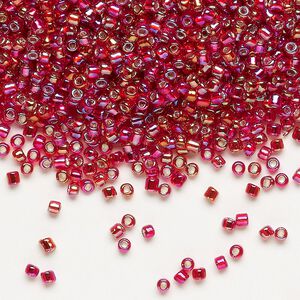 Seed bead, Dyna-Mites™, glass, pkg/40g, #11 round, translucent silver-lined rainbow ruby red, (67R:SR 11/0 SR).
