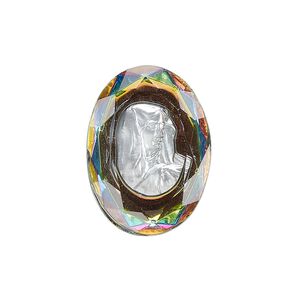 Embellishment, vintage glass, opaque clear vitrail, 25x18mm faceted oval fancy stone with Virgin Mary. Sold individually.