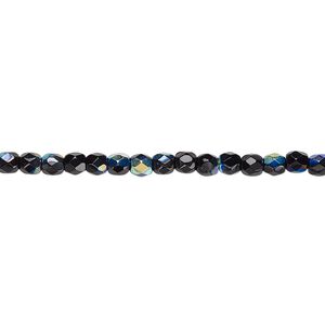 Bead, Czech fire-polished glass, jet AB, 3mm faceted round. Sold per 15-1/2" to 16" strand.