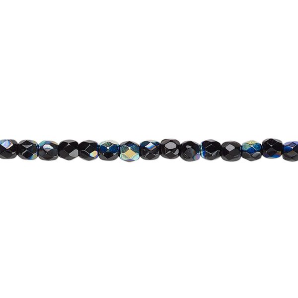 Bead, Czech fire-polished glass, jet AB, 3mm faceted round. Sold per 15-1/2" to 16" strand. image number 0