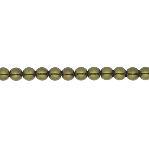 Bead, Czech glass pearl, hunter green, 4mm round. Sold per 18-inch strand, approximately 120 beads. image number 0