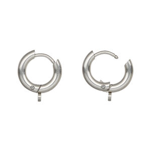 Earring hoop 1pkg2 stainless steel, 13mm round / hinged / endless / perpendicular closed loop, 18 gauge 1 pair