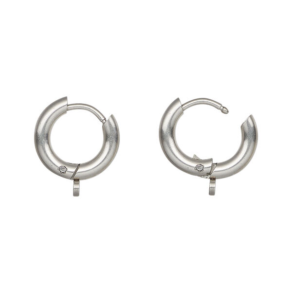 Earring hoop 1pkg2 stainless steel, 13mm round / hinged / endless / perpendicular closed loop, 18 gauge 1 pair image number 0