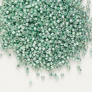 Seed bead, Delica®, glass, pkg/50g, #11 round, opaque galvanized green (DB-0414).