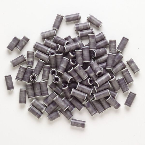 Bead, plastic, dark grey and light grey, 18x8mm round tube with 3.5mm hole. Sold per pkg of 100. image number 0