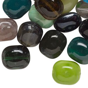 Bead mix, lampworked glass, opaque and translucent mixed colors, 13x12mm puffed pillow. Sold per 4-ounce pkg, approximately 45 beads.