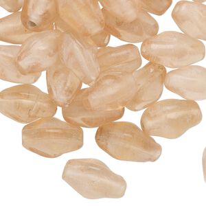 Bead, lampworked glass, translucent peach, 12x8mm-13x9mm twisted double cone. Sold per 2-ounce pkg, approximately 65 beads.