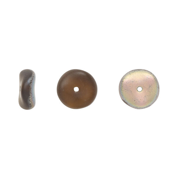 Bead, Czech pressed glass, frost iris brown, 10x4mm rondelle. Sold per 15" to 16" strand. image number 0