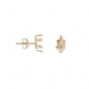 Earstud 1pkg2 Snap-Tite® 14Kt gold, 8x4mm marquise 6-prong setting / earnuts, 1 pair