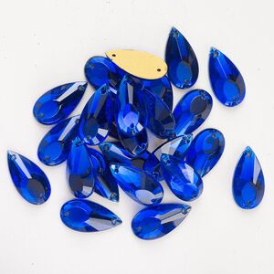 Sew-on 24pk sapphire foil back, vintage Preciosa Czech crystal 27x4mm teardrop