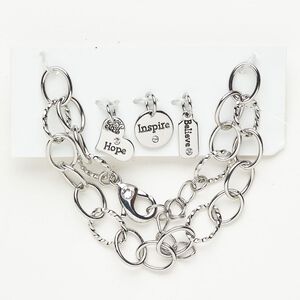 Chain finding assortment brass / crystal / enamel 1pkg4 10mm-12x9mm antique silver finish /clear / black