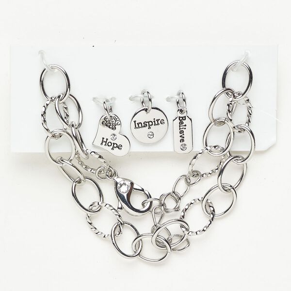 Chain finding assortment brass / crystal / enamel 1pkg4 10mm-12x9mm antique silver finish /clear / black image number 0
