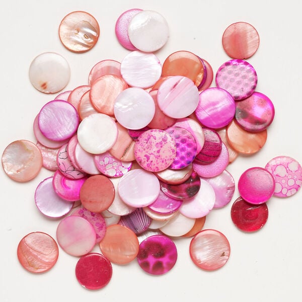 Mother-of-pearl shell 1pkg6oz, puffed flat round bead mix multi-pink 17-20mm image number 1