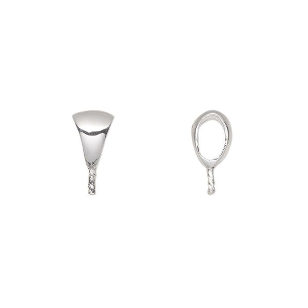 Bail, fine silver, 12x6mm with 3.5mm peg, fits bead with 1.2mm hole. Sold individually. image number 0