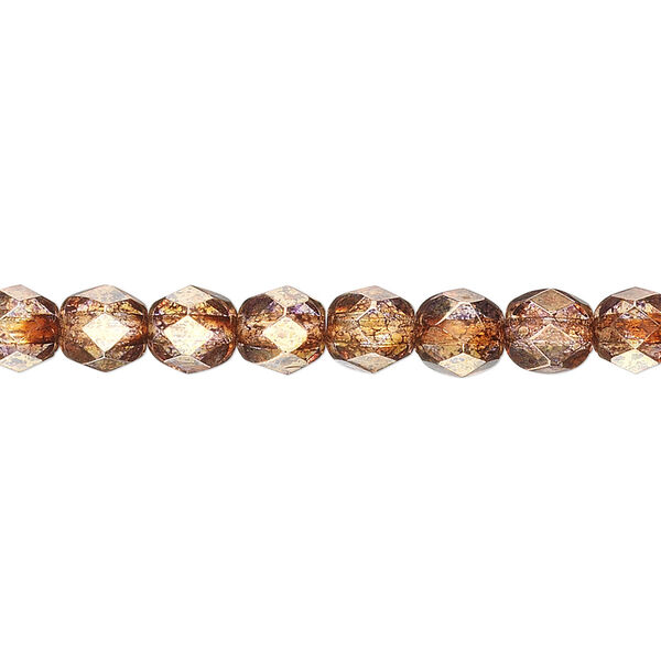 Bead, Czech fire-polished glass, translucent copper luster, 6mm faceted round. Sold per 15-1/2" to 16" strand. image number 0
