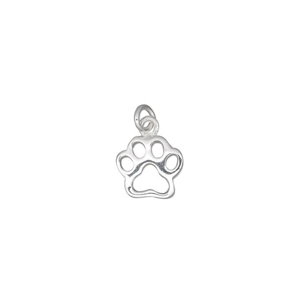 Charm, sterling silver, 10x9mm single-sided open dog paw. Sold individually. image number 0